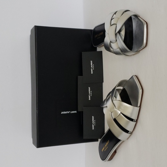 Brand New Saint Laurent Tribute Nu Pied 05 Flat Leather Slide Sandals SZ 40 1/2 - Picture 1 of 13